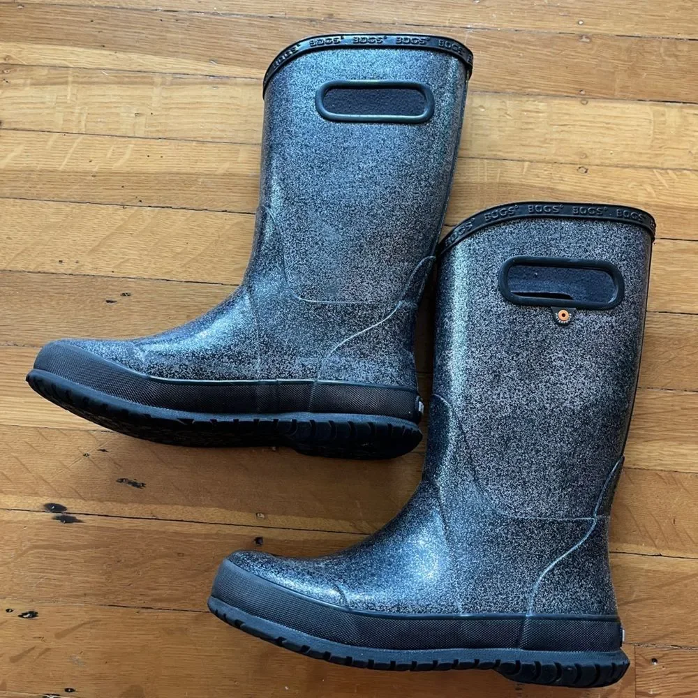 BOGS kids rain boot silver glitter wellies youth 2 33 mid tall boots snow black
